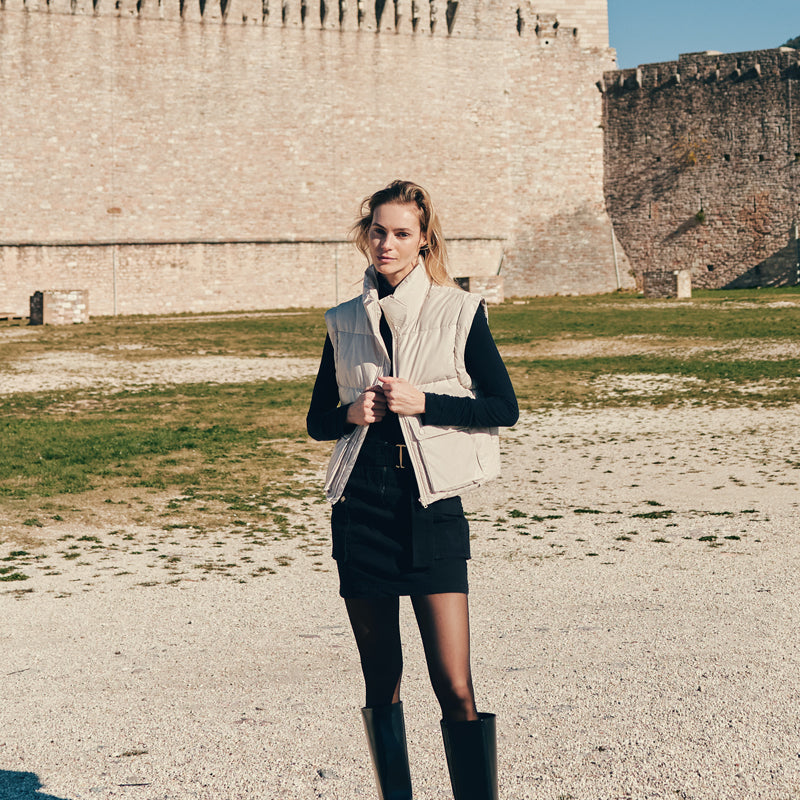 Frida Cropped Faux Leather Puffer Vest