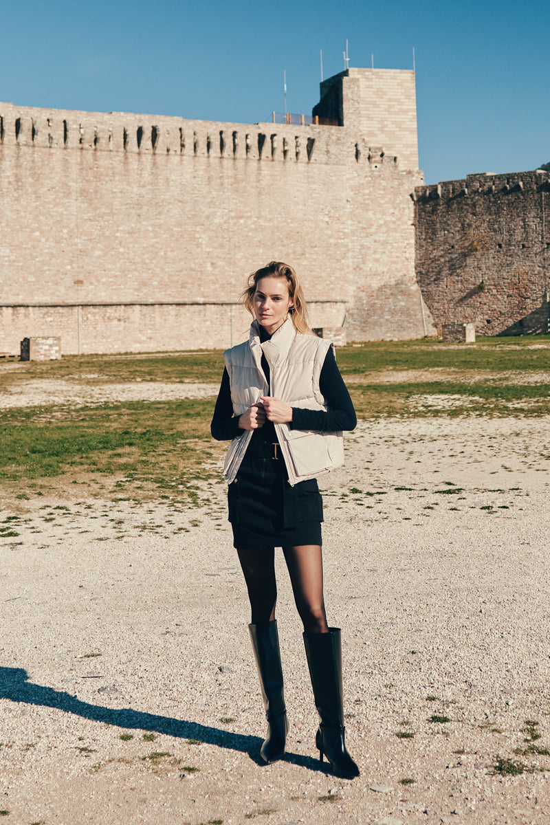 Frida Cropped Faux Leather Puffer Vest