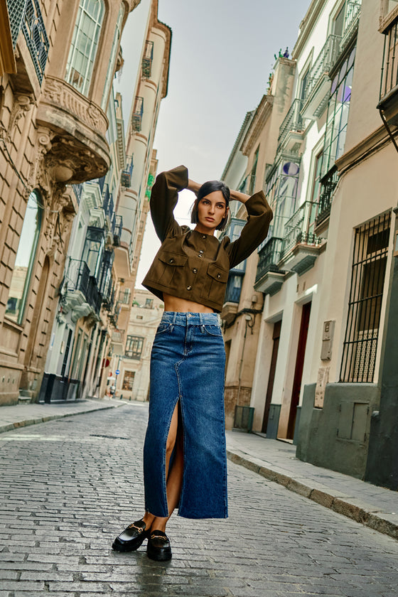 Kiki Two Tone Maxi Denim Skirt - Official Kancan USA