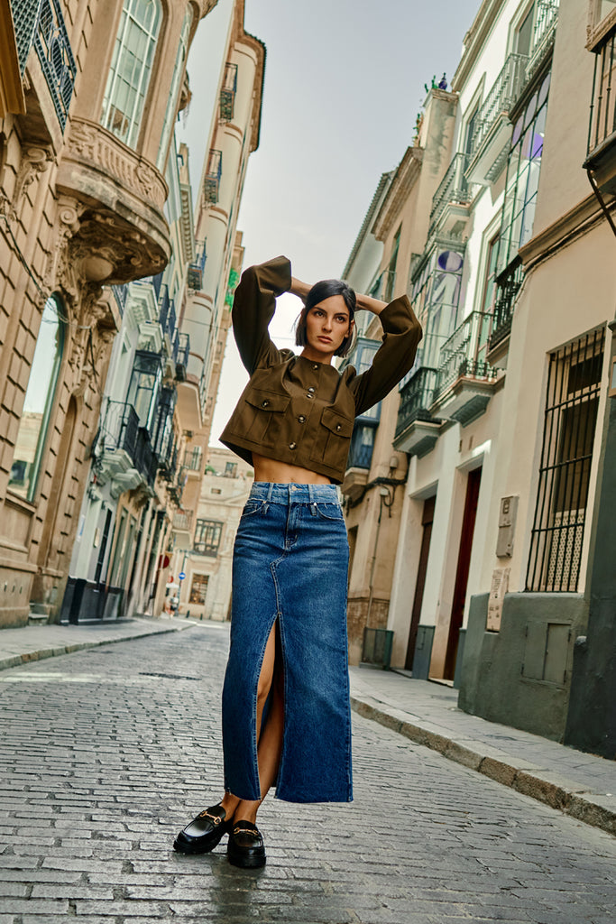 Kiki Two Tone Maxi Denim Skirt | Kancan USA