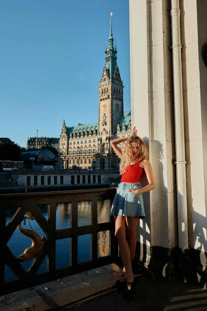 Kerro High Rise Midi Skater Skirt