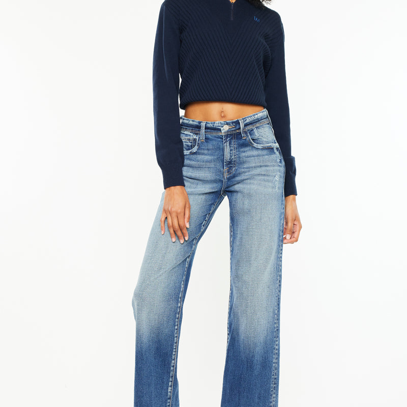 Angela Premier High Rise Slim Wide Leg Jeans - Official Kancan USA