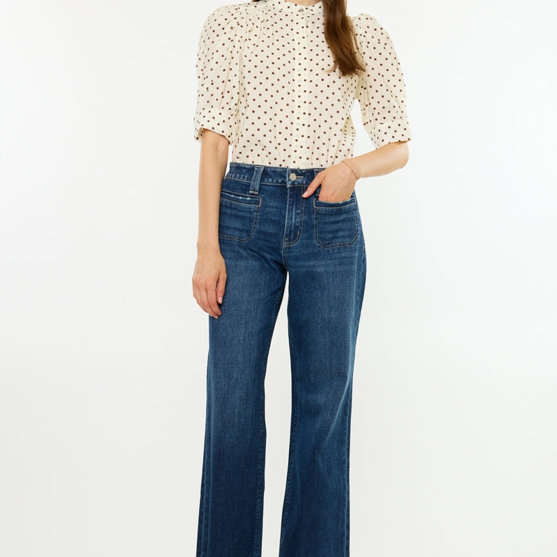 Pattie Essentials Mid Rise Wide Flare
