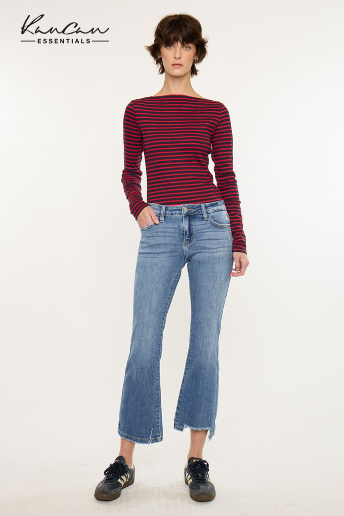 Savanna Essentials Mid Rise Crop Flare Denim | Kancan USA