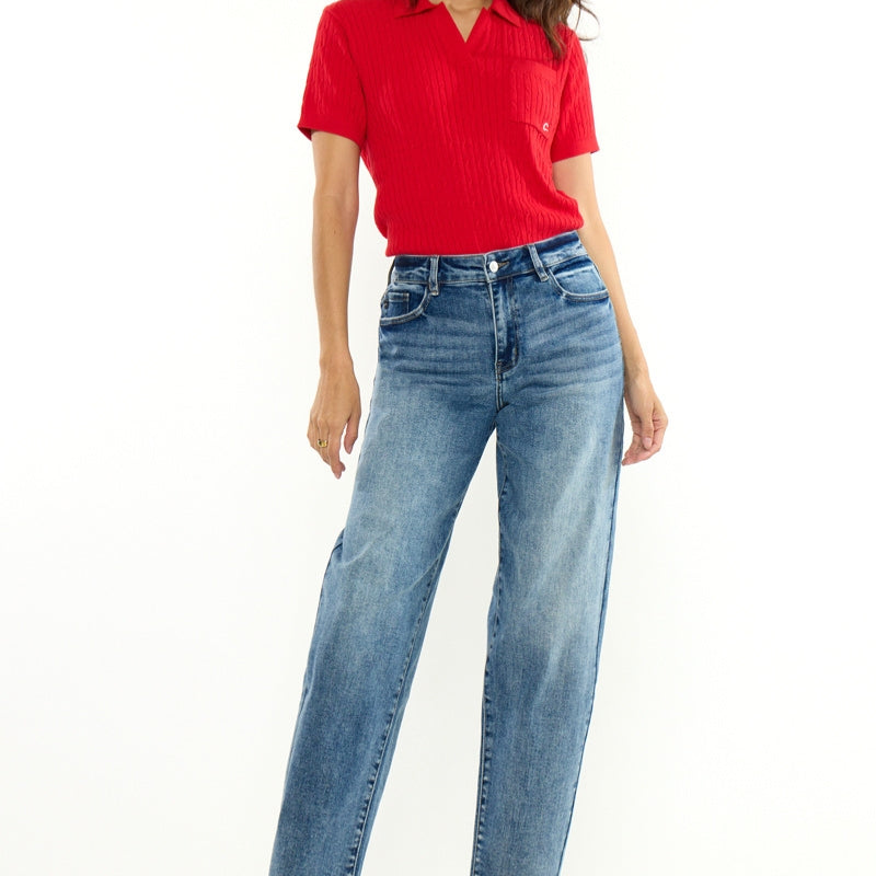 Grace High Rise Slim Barrel Jeans – Stretch Medium Wash