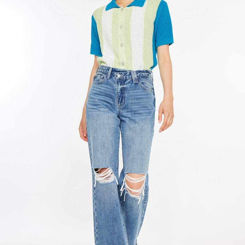 Debra Essentials High Rise 90's Criss Cross Straight Jeans - Official Kancan USA