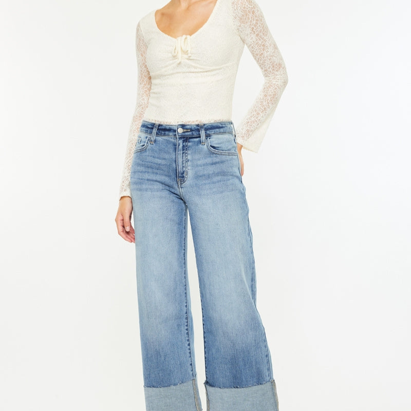 Leslie Essentials High Rise Crop Wide Leg Jeans - Official Kancan USA