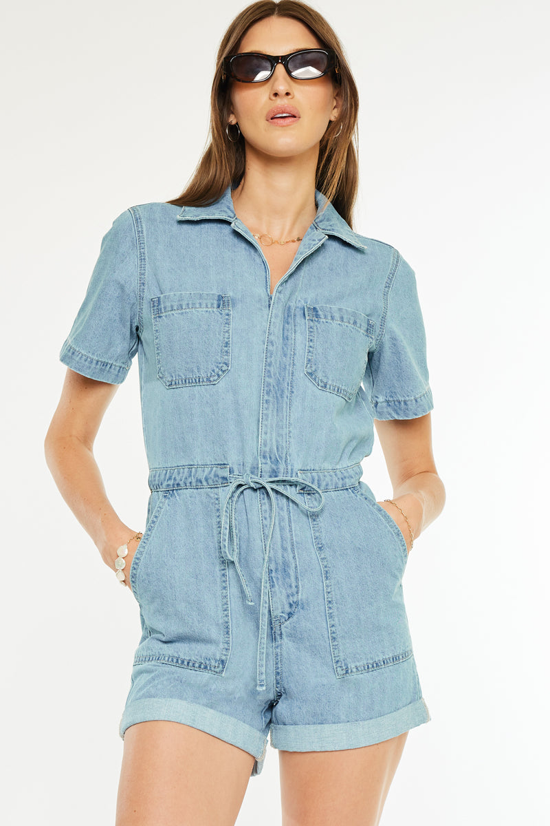 Mailene Sleeves Denim Romper – Kancan USA