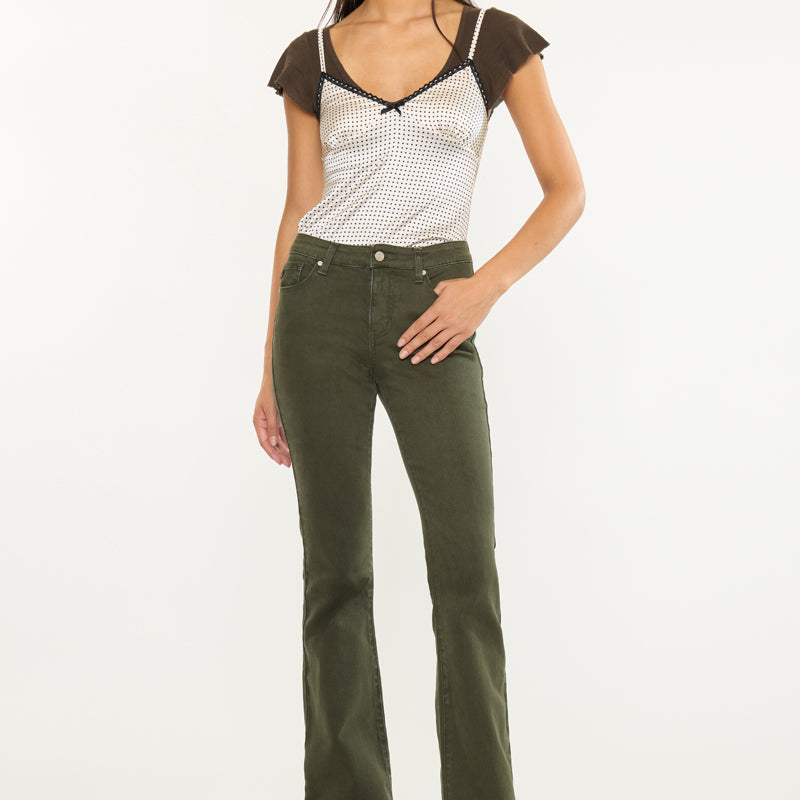 Olive High Rise Flare Jeans - Official Kancan USA