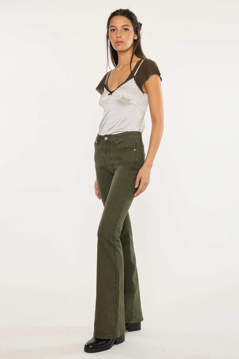 Olive High Rise Flare Jeans - Official Kancan USA