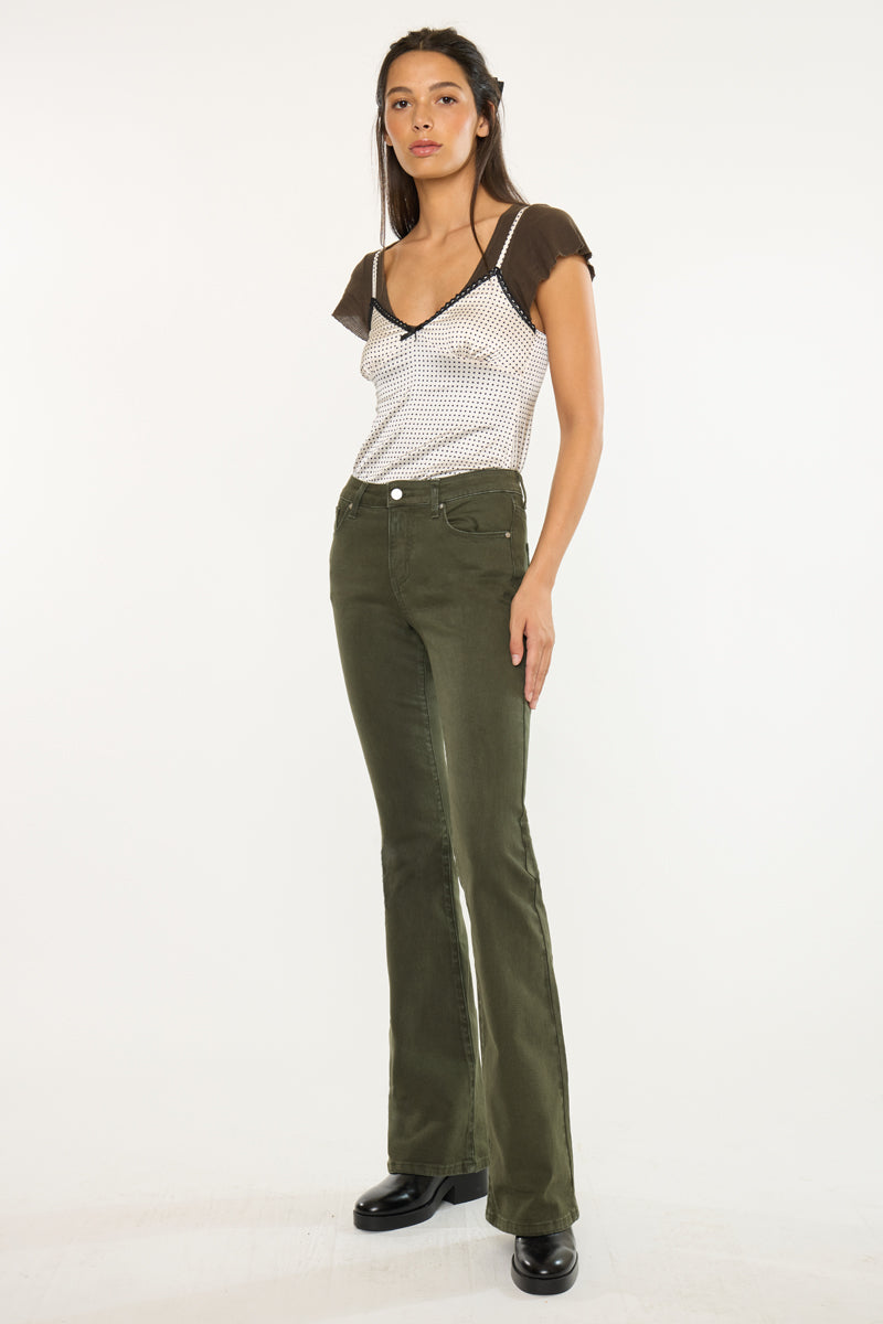 Olive High Rise Flare Jeans - Official Kancan USA
