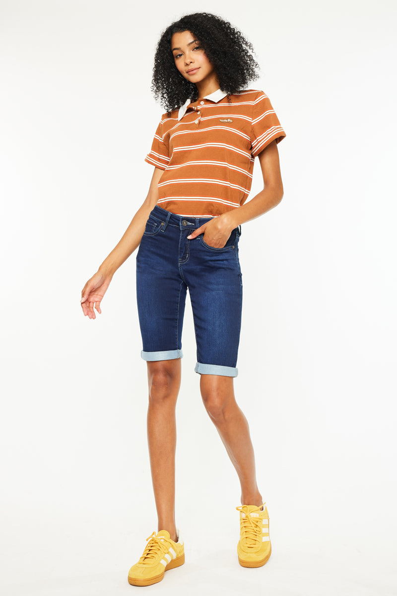 Blanco Mid Rise Bermuda Shorts - Official Kancan USA