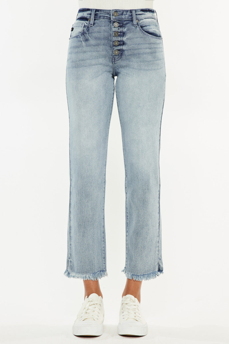 Morgana Essentials High Rise Straight Jeans with Frayed Hem