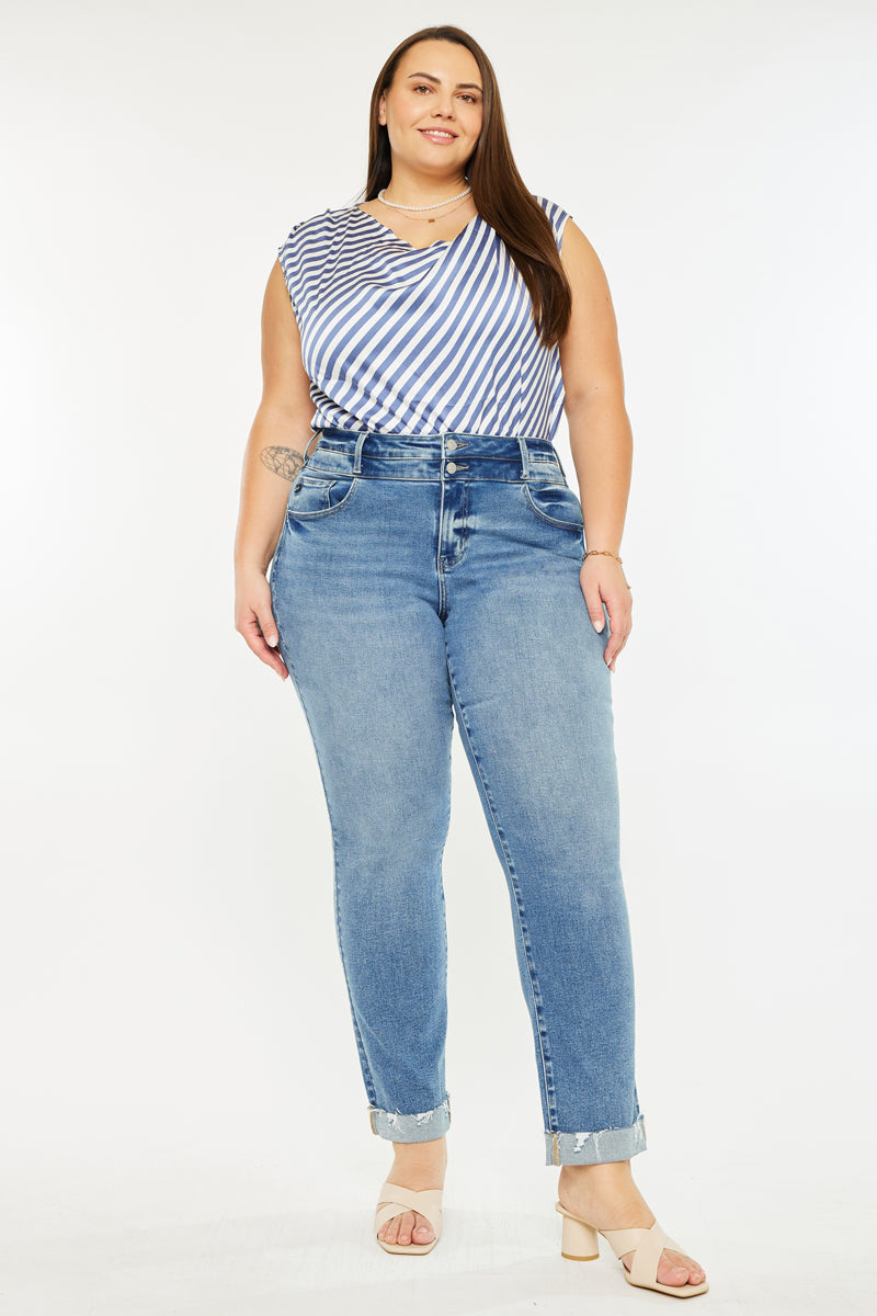 Irina High Rise Slim Straight Leg Jeans (Plus Size) - Official Kancan USA