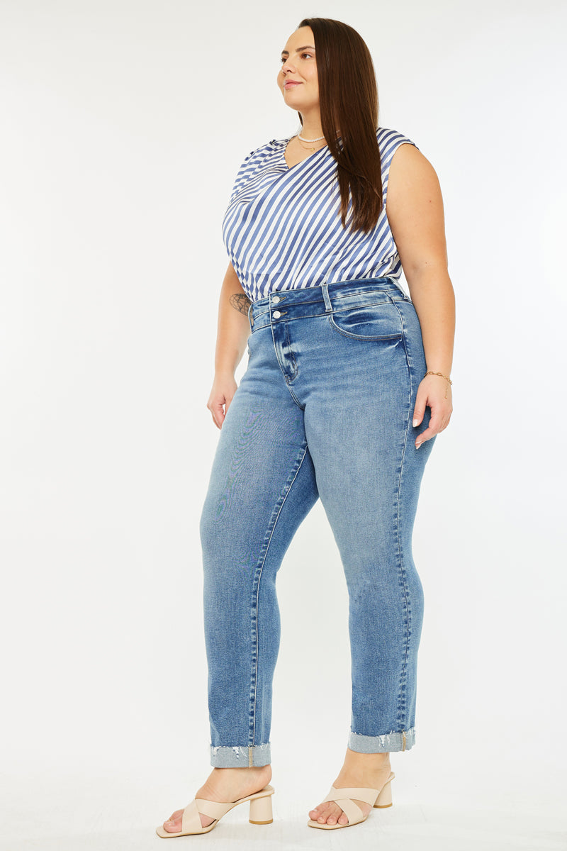 Irina High Rise Slim Straight Leg Jeans (Plus Size) - Official Kancan USA