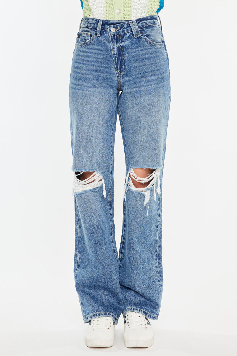 Debra Essentials High Rise 90's Criss Cross Straight Jeans