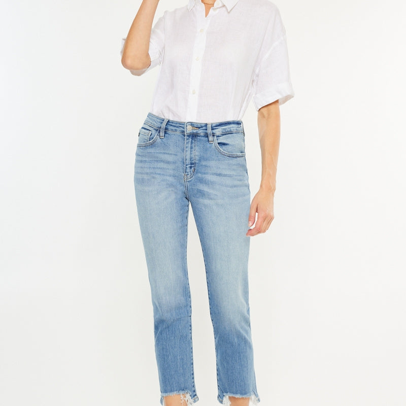 Angela Essentials High Rise Slim Crop Straight Jeans - Official Kancan USA