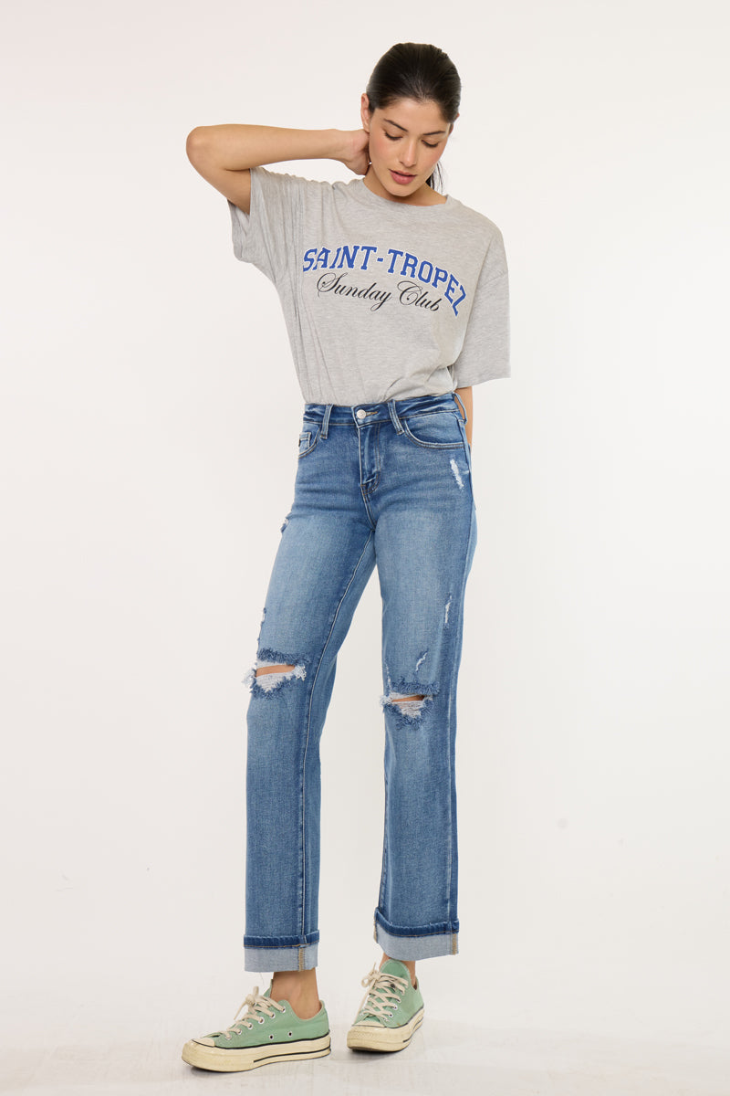 Carrie Essentials Mid Rise True Straight Leg Jeans