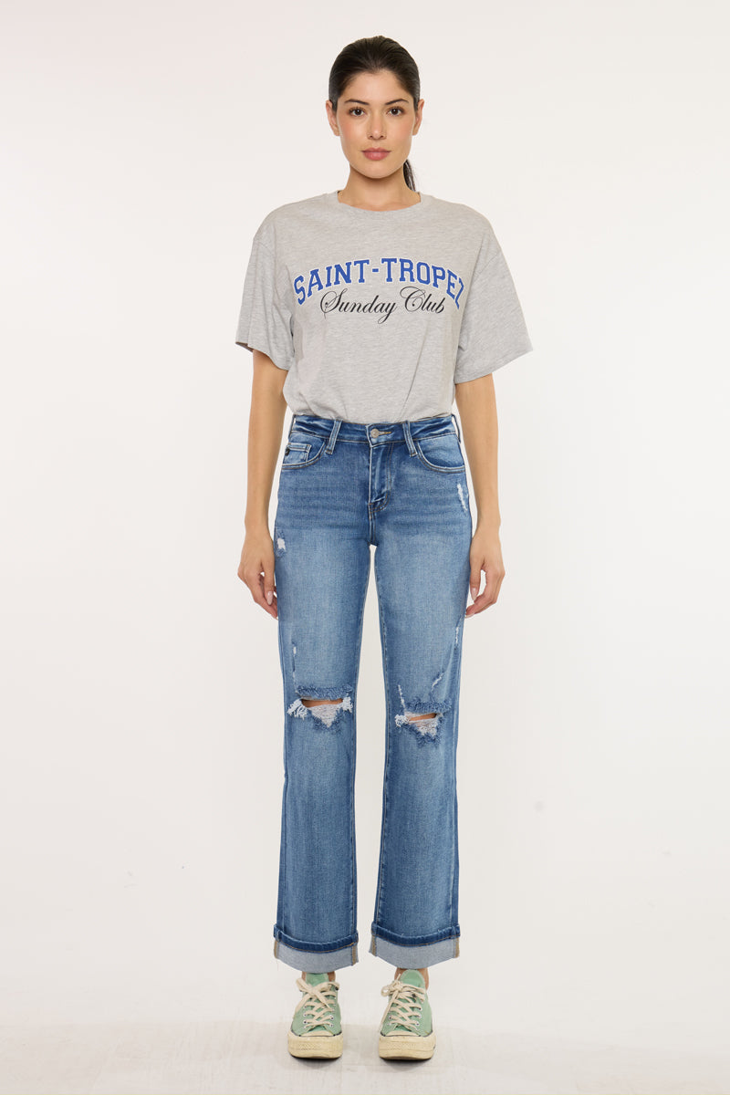 Carrie Essentials Mid Rise True Straight Leg Jeans