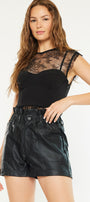 Safiya Paperbag Ultra High Rise Faux Leather Shorts - Official Kancan USA