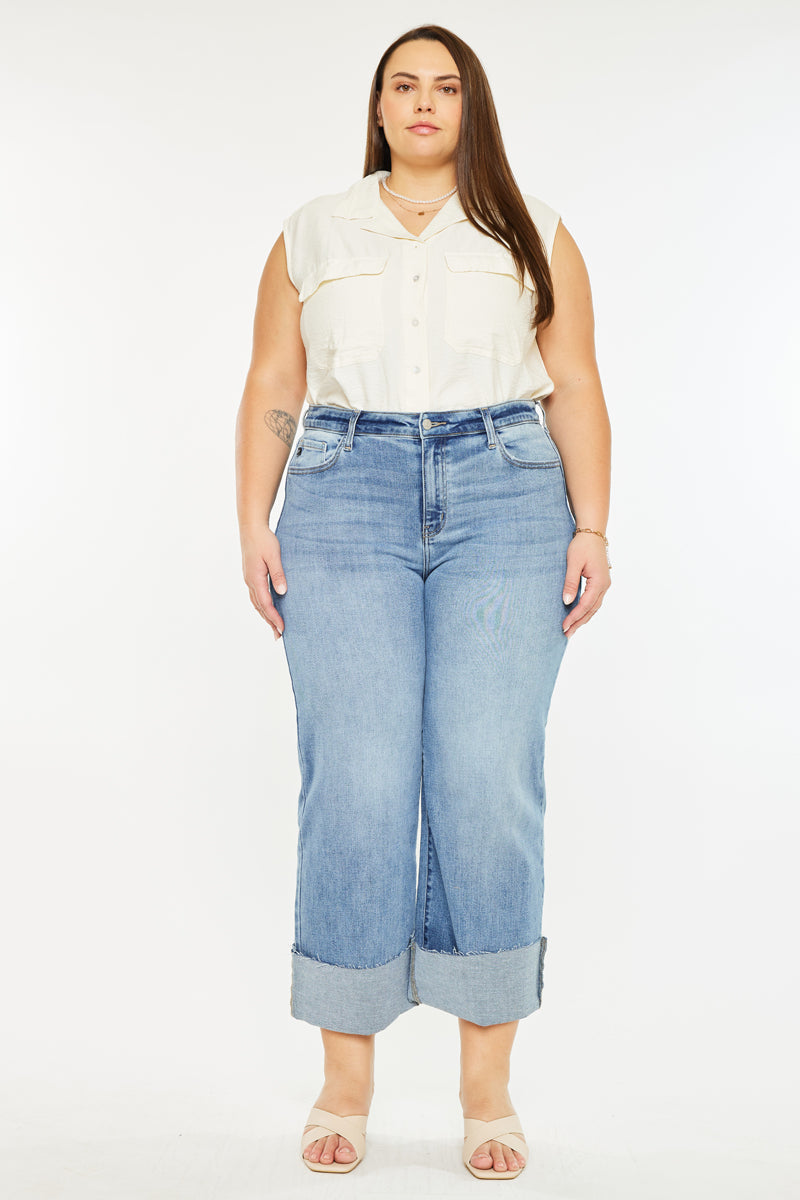 Leslie Essentials High Rise Crop Wide Leg Jeans (Plus Size
