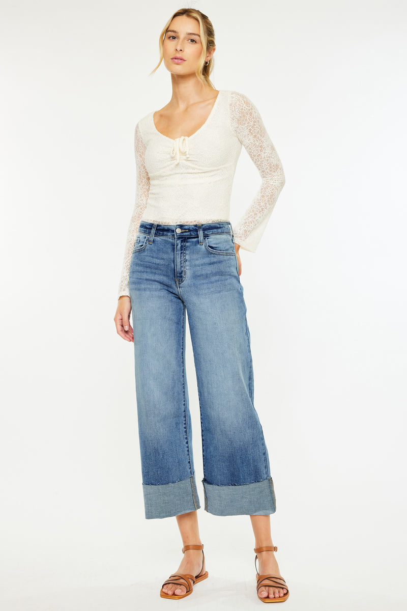 Rosé High Rise Faux Leather Kick-Flare Pants – Kancan USA