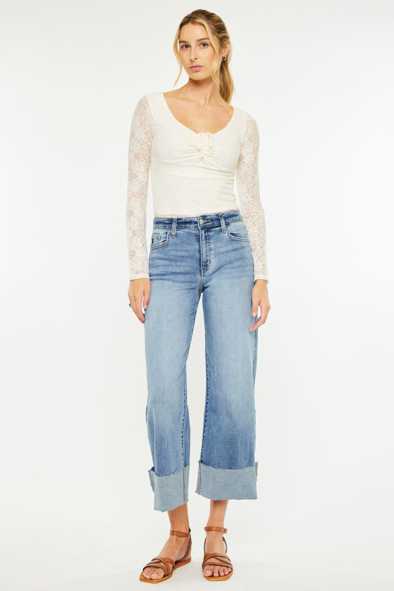 Leslie Essentials High Rise Crop Wide Leg Jeans – Kancan USA