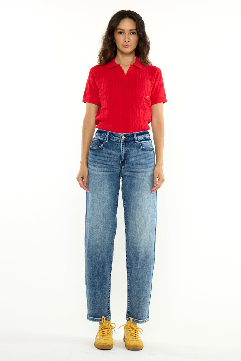 Grace High Rise Slim Barrel Jeans – Stretch Medium Wash