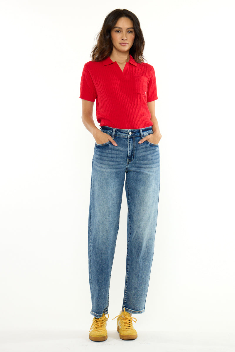 Grace High Rise Slim Barrel Jeans – Stretch Medium Wash