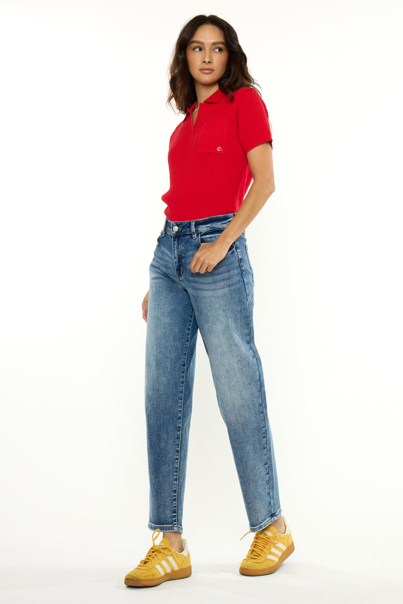 Grace High Rise Slim Barrel Jeans – Stretch Medium Wash
