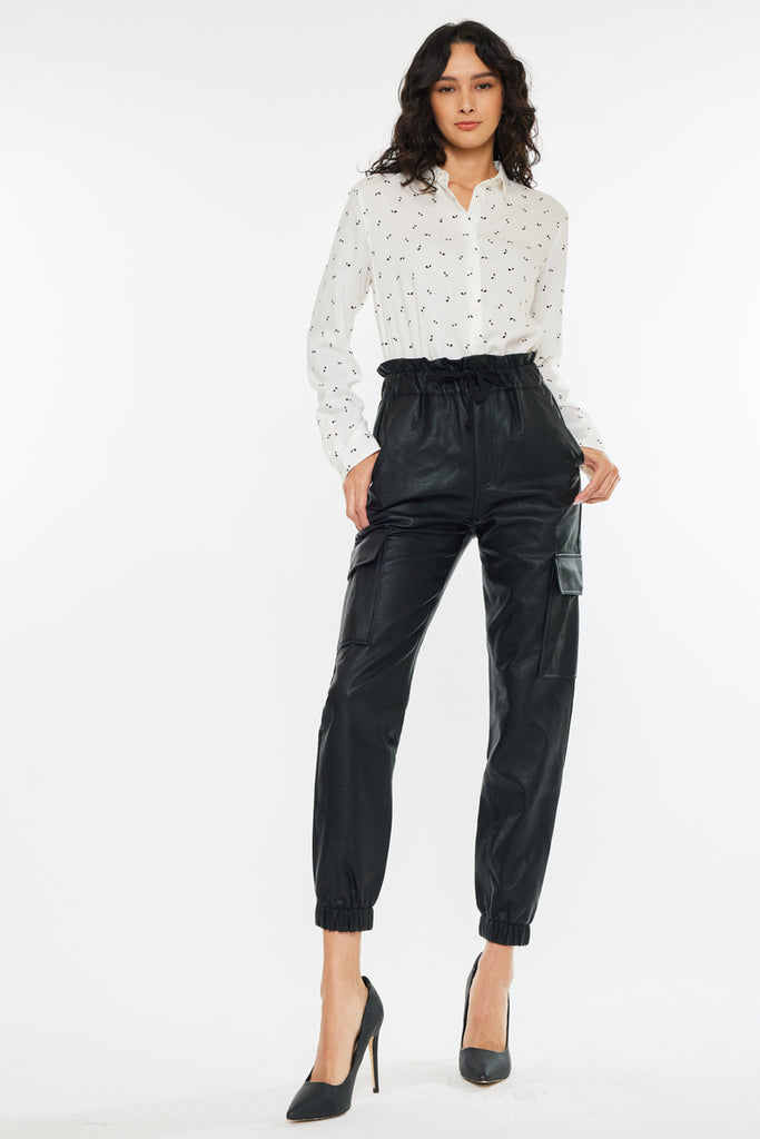 dress joggers for women Rona Ultra High Rise Faux Leather Joggers L