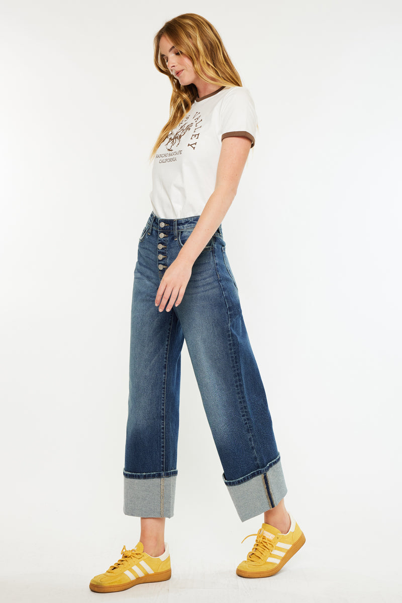 Collie Essentials Ultra High Rise Cropped Wide Leg Jeans - Official Kancan USA