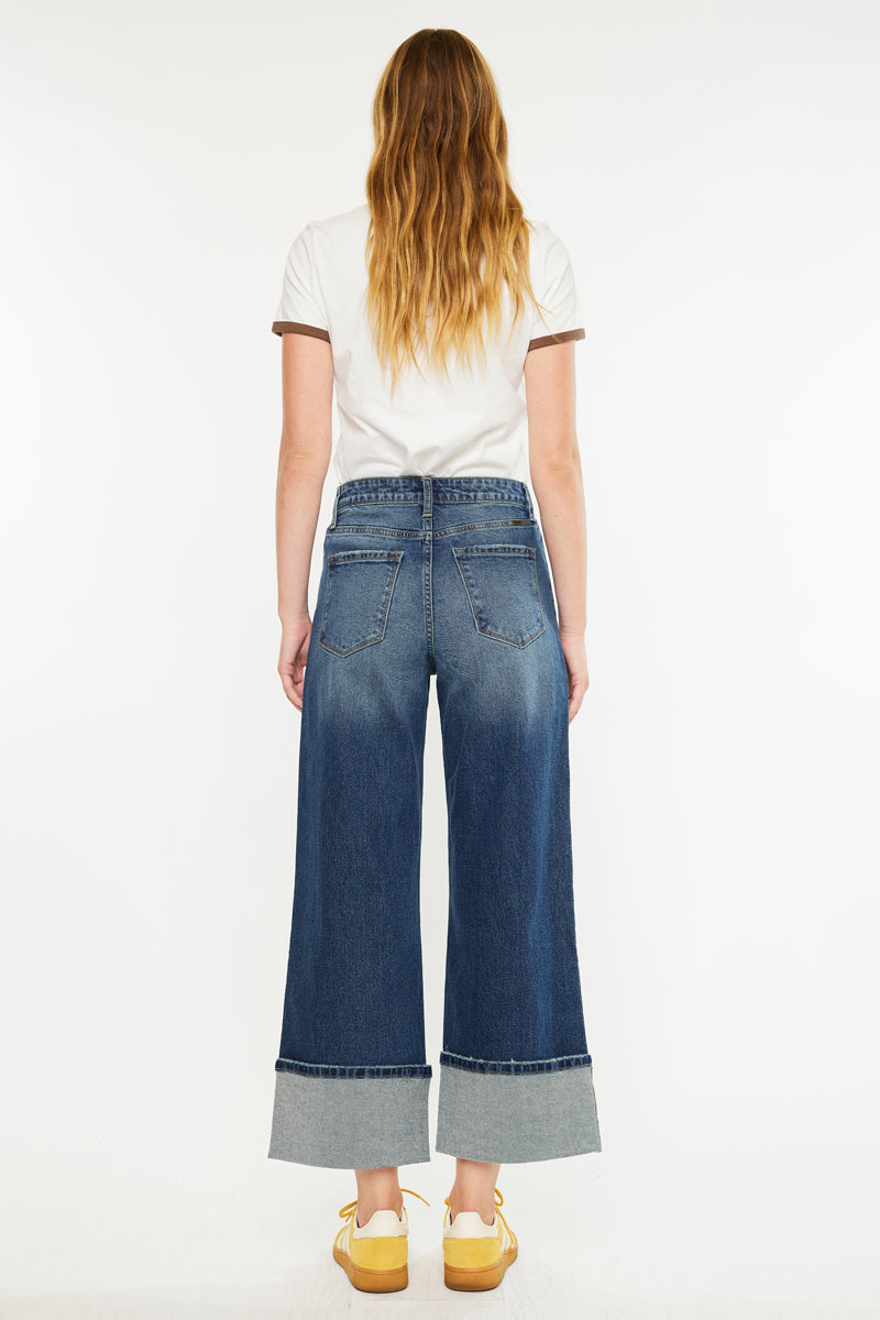 Collie Essentials Ultra High Rise Cropped Wide Leg Jeans - Official Kancan USA