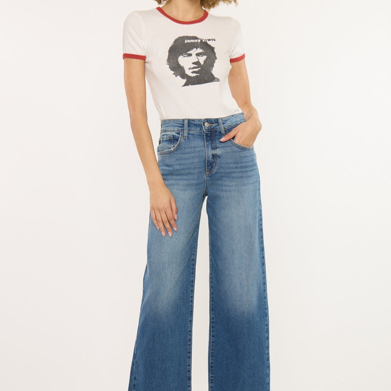 Aruli Essentials High Rise Crop Wide Leg Jeans - Official Kancan USA