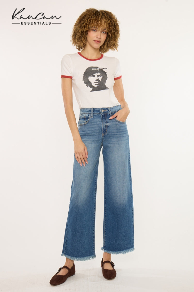 Aruli Essentials High Rise Crop Wide Leg Jeans - Official Kancan USA