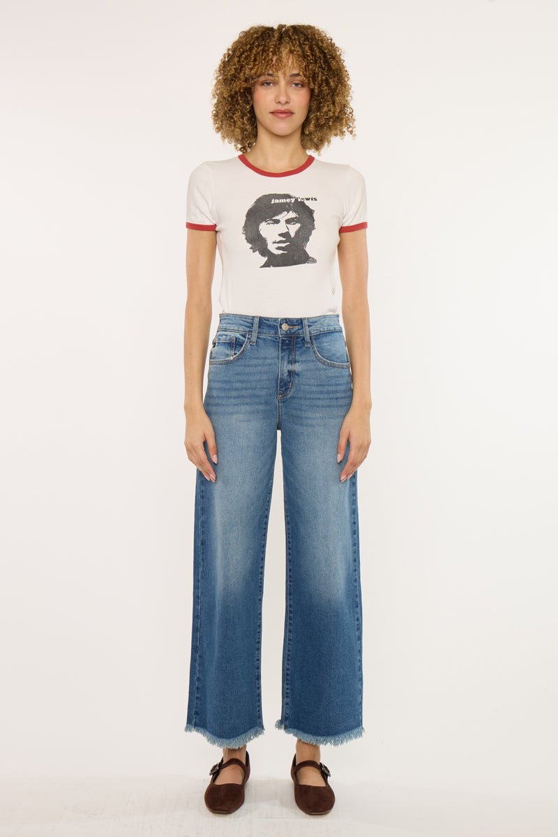 Aruli Essentials High Rise Crop Wide Leg Jeans - Official Kancan USA