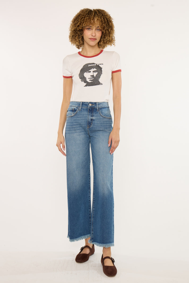 Aruli Essentials High Rise Crop Wide Leg Jeans - Official Kancan USA
