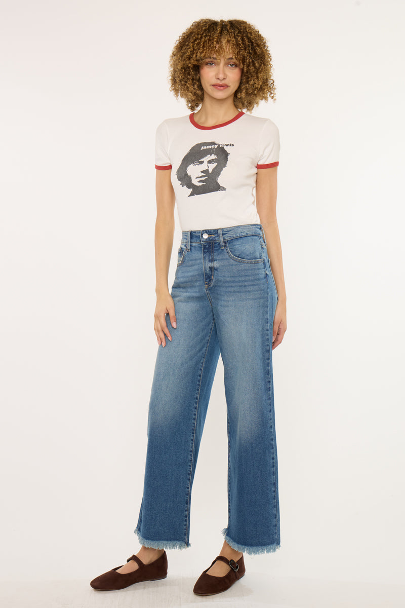 Aruli Essentials High Rise Crop Wide Leg Jeans - Official Kancan USA