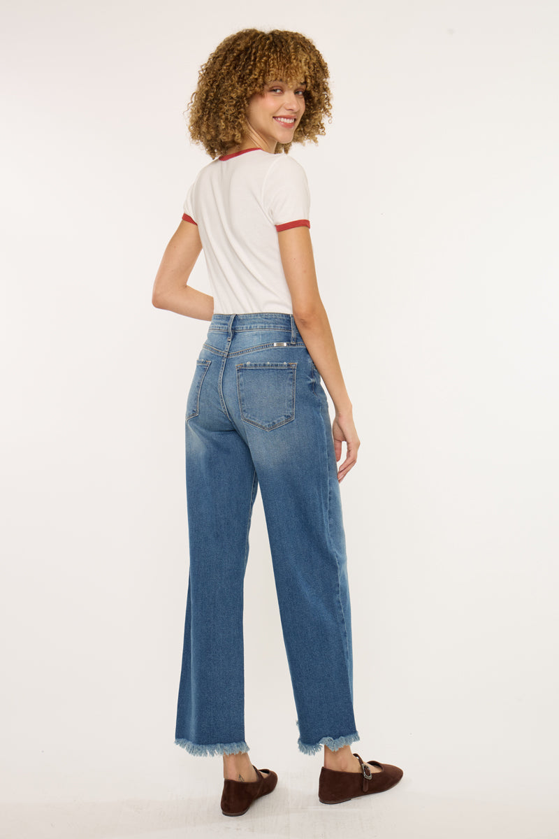 Aruli Essentials High Rise Crop Wide Leg Jeans - Official Kancan USA
