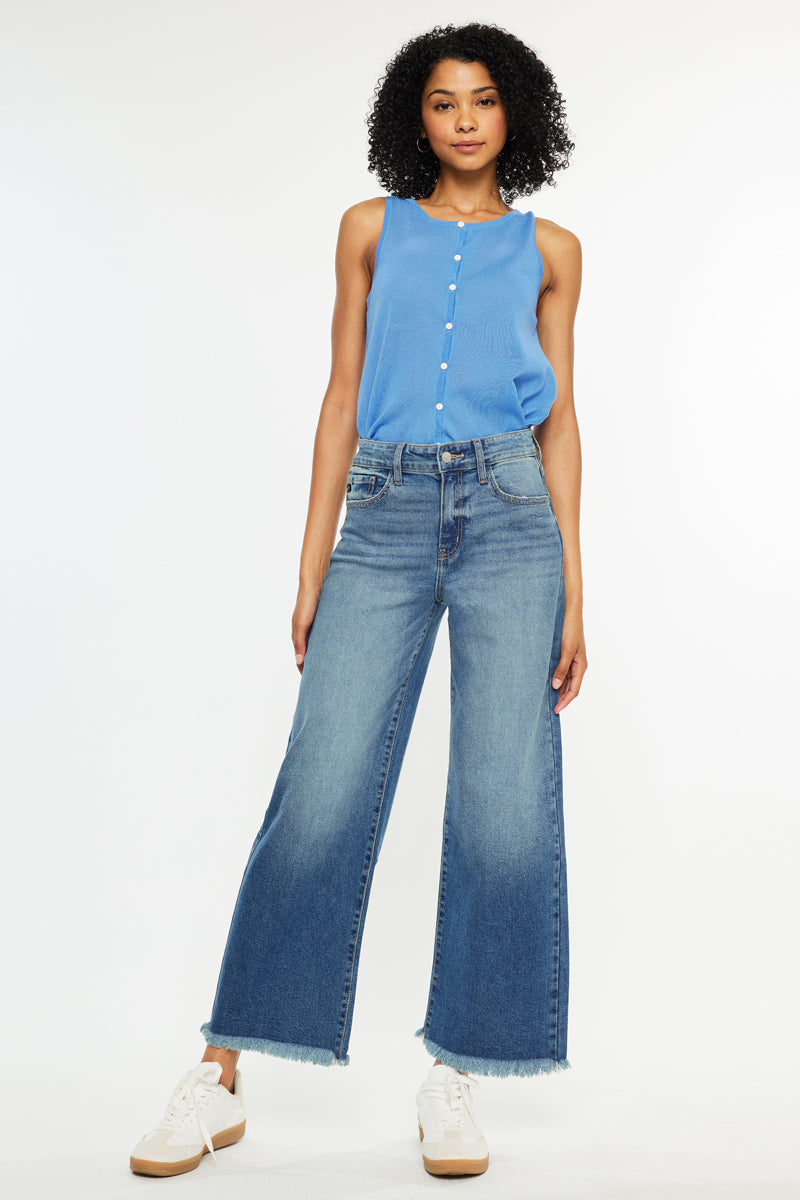 Aruli Essentials High Rise Cropped Wide Leg Jeans - Official Kancan USA