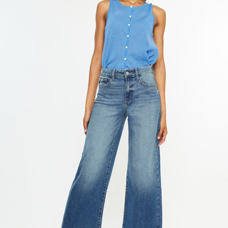 Aruli Essentials High Rise Cropped Wide Leg Jeans - Official Kancan USA