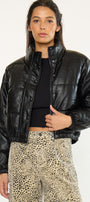Taylor Cropped Faux Leather Puffer Jacket - Official Kancan USA