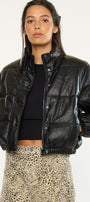 Taylor Cropped Faux Leather Puffer Jacket - Official Kancan USA