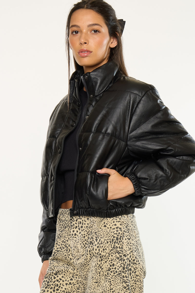 Taylor Cropped Faux Leather Puffer Jacket - Official Kancan USA