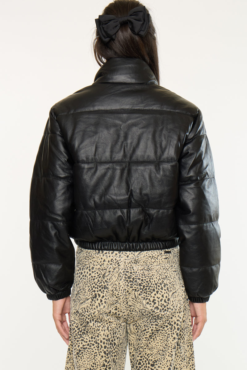 Taylor Cropped Faux Leather Puffer Jacket - Official Kancan USA