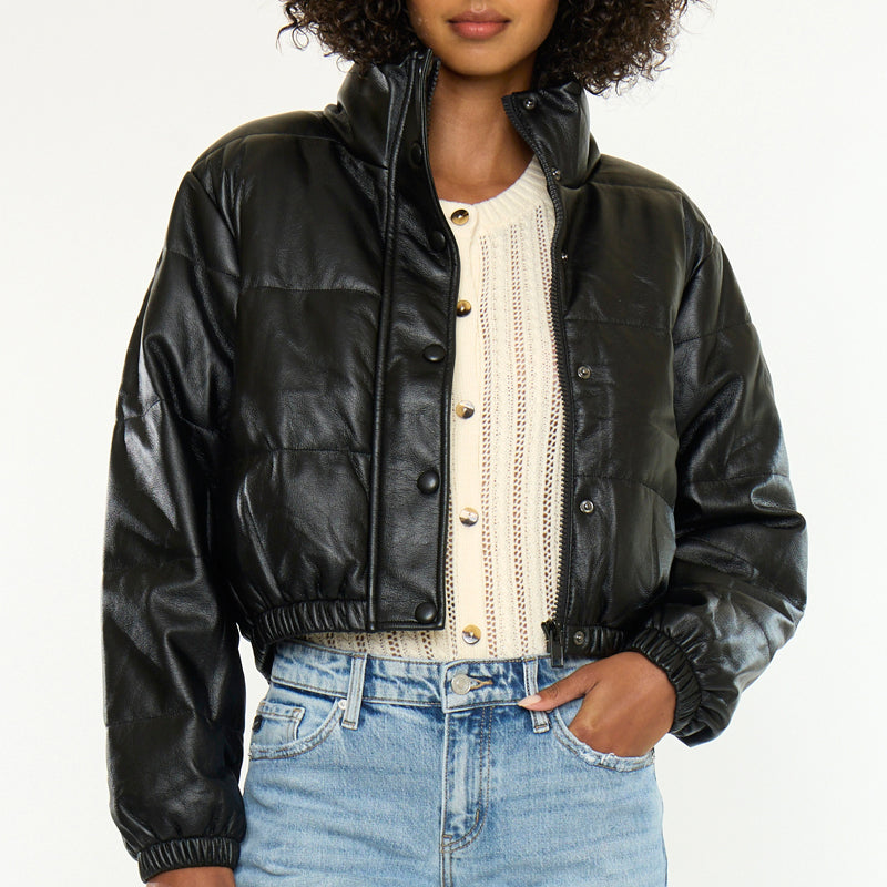 Taylor Cropped Faux Leather Puffer Jacket - Official Kancan USA