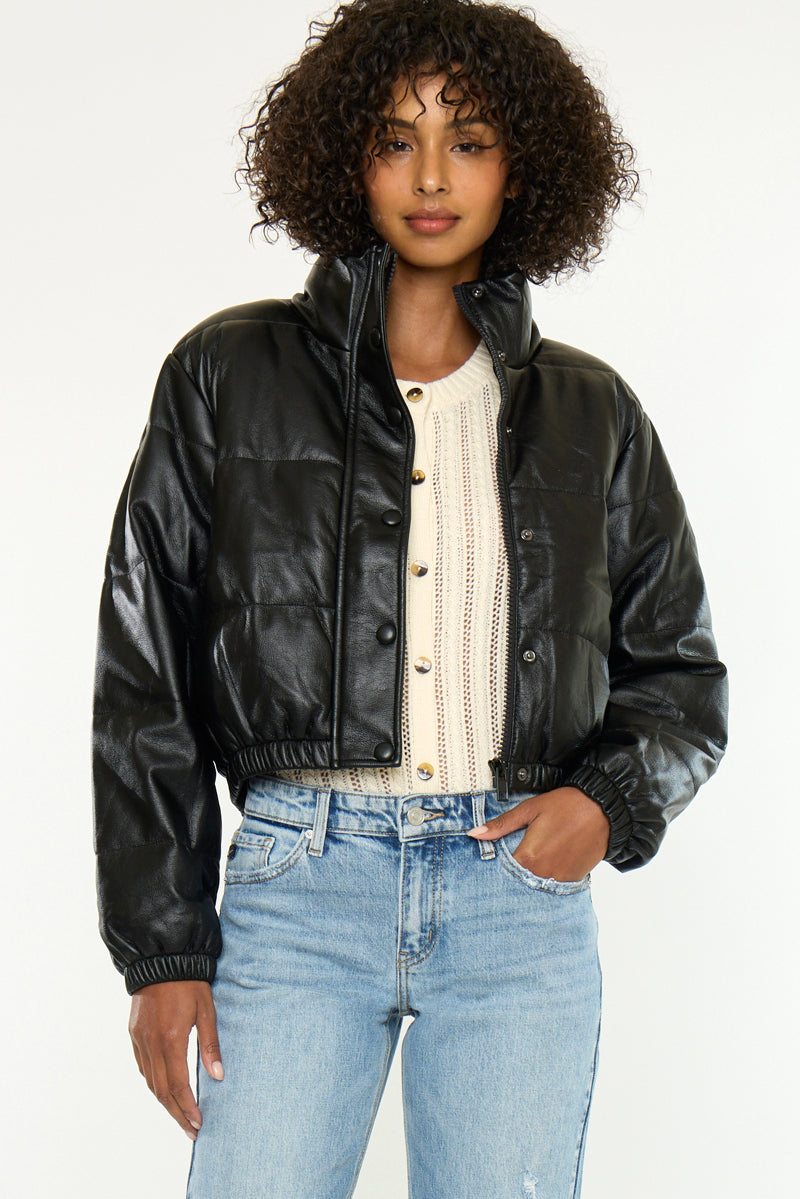 Taylor Cropped Faux Leather Puffer Jacket - Official Kancan USA