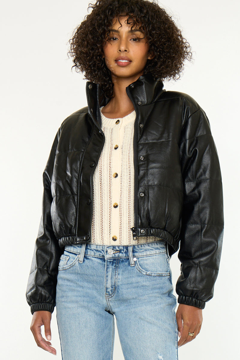 Taylor Cropped Faux Leather Puffer Jacket - Official Kancan USA