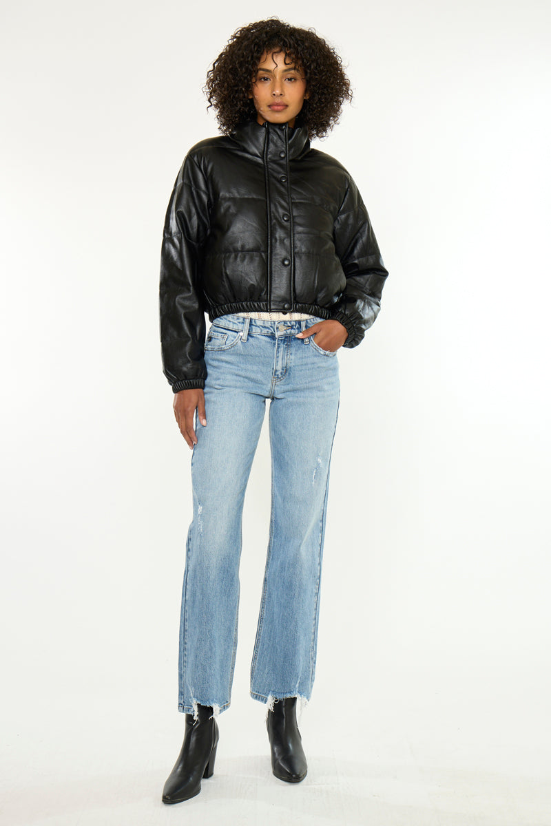 Taylor Cropped Faux Leather Puffer Jacket - Official Kancan USA