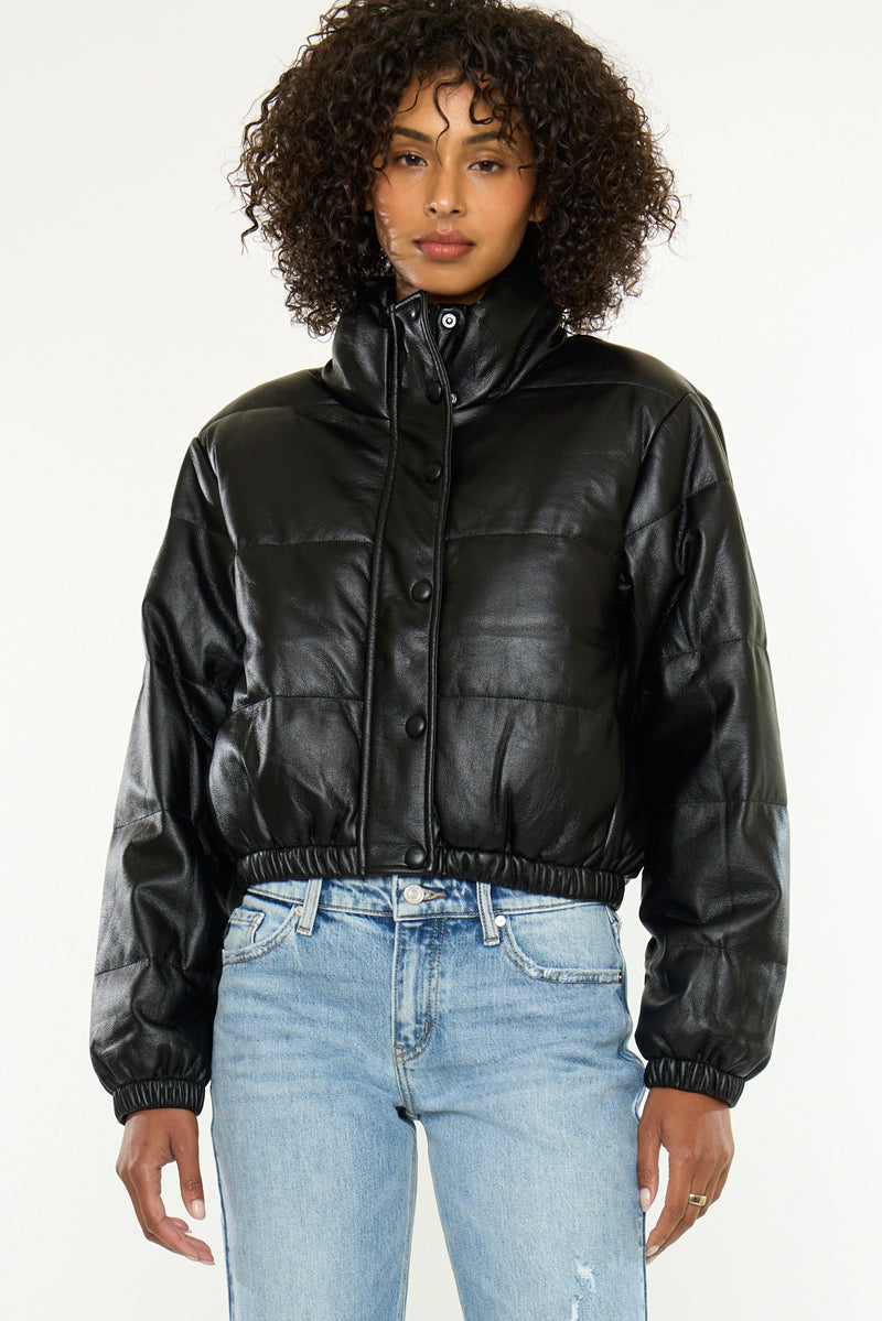 Taylor Cropped Faux Leather Puffer Jacket - Official Kancan USA